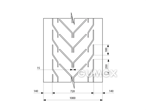 Gumový dopravníkový pás oderuvzdorný EP 400/3 AA CHEVRON profilový, 3vl, hrúbka 10mm, šírka 1000mm, profil A72, krytie 3,5+1,5, ťažšie zaťaženie, obrusivosť max. 120mm3, -25°C/+60°C, čierny